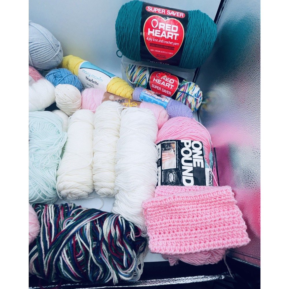 21 Misc Brands Yarn White/Cream Green Pink Blue Mutli Mixed Lot New Partial Lot - Picture 8 of 8